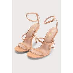 Lulus Linnett Light Nude Sculpted Heel Ankle Strap Sandals Beige - Size 8
